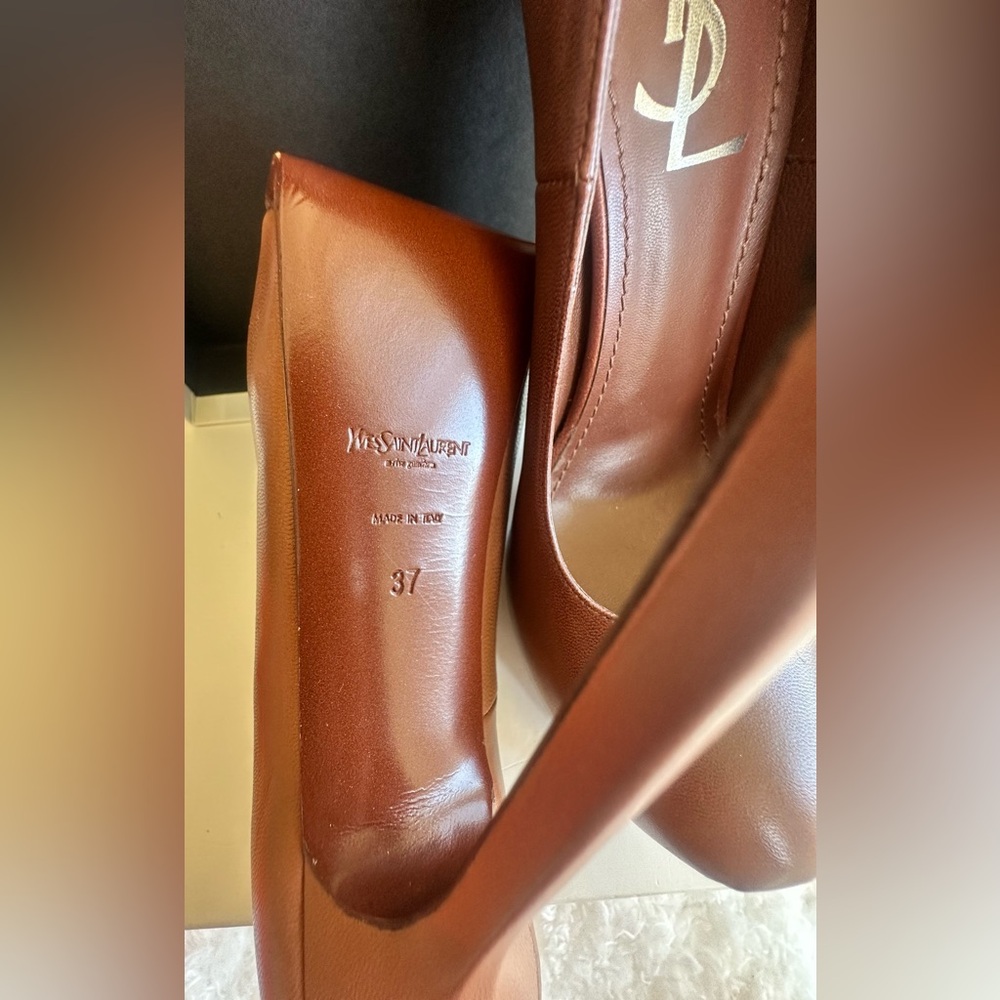 Yves Saint Laurent Women's Brown Leather Tribtoo Pumps - Picture 8 of 14